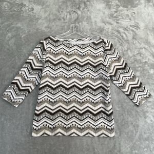 Kim Rogers Boatneck Top Womens PS Petite Small Zig Zag Chevron Blouse 3/4 Sleeve